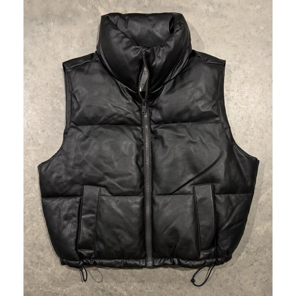 Hollister Black Faux Leather Puffer Vest Women's Medium Full Zip